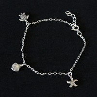 925 Silver Agate Shell Bracelet, Sea Star and Turtle 18 / 20cm