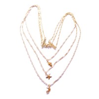 Gold Plated Semi Jewel Choker Necklace with Pendants Seahorse Starfish and Shell 50cm