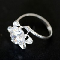 925 Silver Ring Solitaire Flower with Stone Zirconia