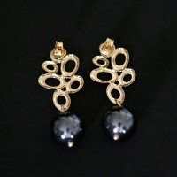 Semi Earring Jewelry Gold Plated with Black Pearl