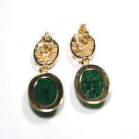 Semi Earring Jewelry Gold Plated with Green Quartz Stone