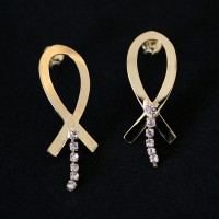 Semi Earring Jewelry Gold Plated Tie Worked with Strass
