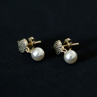 Semi Earring Jewelry Gold Plated Heart Pearly