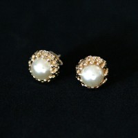 Earring Gold Plated Jewelry Semi Pearl Small
