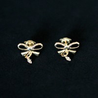 Earring Gold Plated Jewelry Semi Glitter Bow with Rhinestone Zircon Stones
