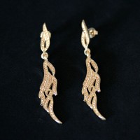 Semi Earring Jewelry Gold Plated Large Leaf Amora