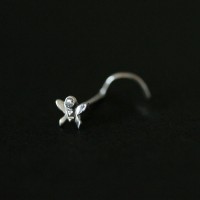 18k White Gold Nose Piercing Butterfly with 01 Stone Zirconia
