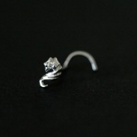 18k White Gold Nose Piercing Seahorse with 02 Zirconia Stone