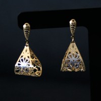 Earring Gold Plated Jewelry Semi Long with drawing flowers