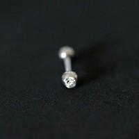 316L Surgical Steel Eyebrow Piercing Microbell Straight with 1 Crystal Stone 1.2mm x 8mm