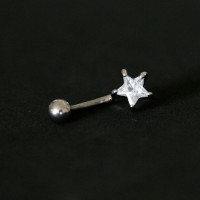 Ombligo Piercing 316L acero quirrgico Pltano Campana de Piedra Zirconia Crystal Star 10mm x 1.6mm
