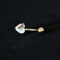 Navel Piercing Banana Steel Anodized Gold Color Stone Zirconia Crystal Heart 10mm x 1.6mm