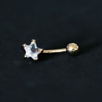 Navel Piercing Banana Steel Anodized Gold Color Stone Zirconia Crystal Star 10mm x 1.6mm