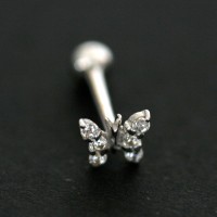 Ear Piercing Microbel 18k White Gold Butterfly with Zirconia stones