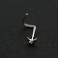 Nose piercing 18k White Gold Half Moon with Stone Zirconia 01