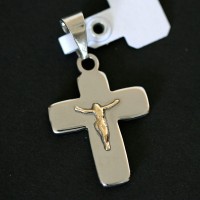 Steel Crucifix Pendant with Christ Crucified Gold