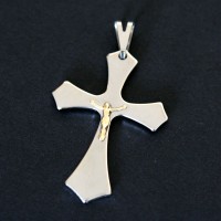 Steel Cross Pendant with Christ in Malta Type Gold