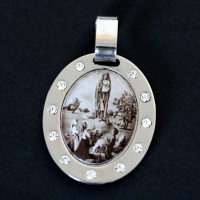 Pendant of Steel Our Lady of Fatima Little Rock with 11 Zirconia Stones