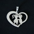 Steel Heart Pendant Boy and Girl with Heart of Gold Details