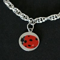 Steel Bracelet 0.7cm / 18cm with Steel Pendant with photo engraved / Photoengraving Color 15mm