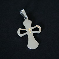 Hollow Steel Crucifix Pendant with Gold
