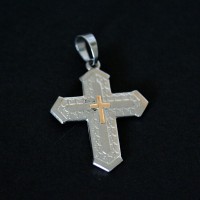 Steel Crucifix Pendant with Gold