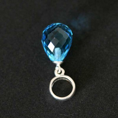 Pingente Prata 925 Gota Pedra Azul para Pulseira Momentos de Vida