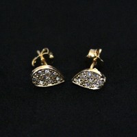 Semi-precious Earring Gold Plated Leaf Drop with Zirconia Stones