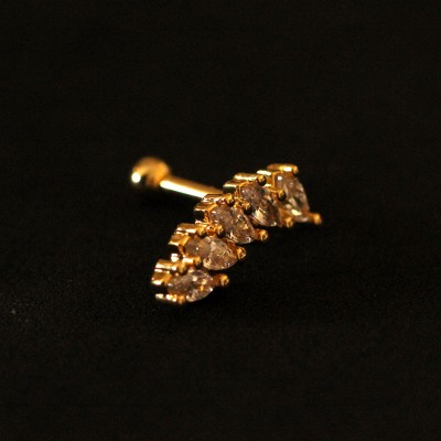 Piercing Aço Cirúrgico Cluster Folheado Ouro 18k 5 Lagrimas Pedra Crystal 1,2mm x 8mm