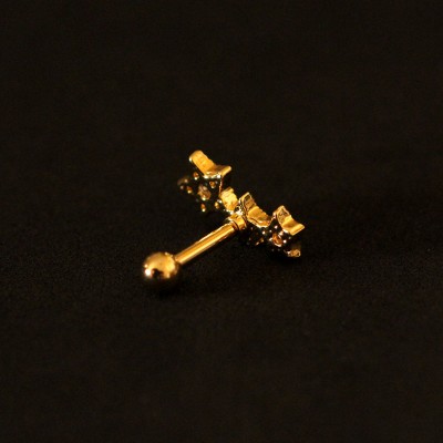 Piercing Aço Cirúrgico Cluster Folheado Ouro 18k 3 Estrelas Pedra Crystal 1,2mm x 8mm