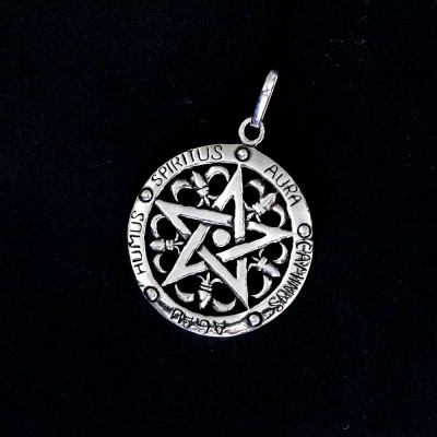 Pingente de Prata 925 Estrela de Salomão Aura Caminus Agau Humus Spiritus