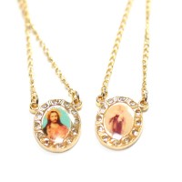 Escapulário Folheado a Ouro Sagrado Coração Jesus e Maria 60cm