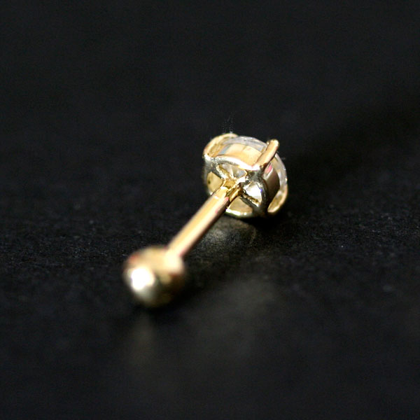 Piercing Microbel de Orelha de Ouro 18k 0750 com Pedra Redonda