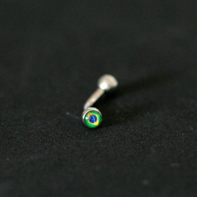 Piercing Sobrancelha Microbell Curvo Aço Cirurgico 316L com Logo Brasil 1,2mm x 8mm