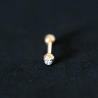 Sobrancelha Piercing Microbell Reto Esfera Banhado a Ouro 18k com Pedra Crystal 1,2mm x 8mm